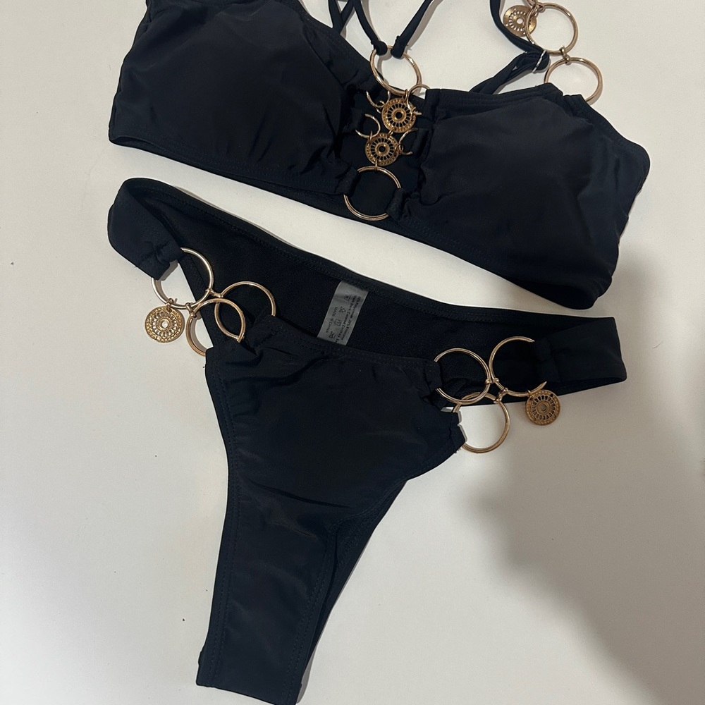 Black Bikini with Gold Ring Accents